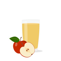 Glasses with fresh delicious apple juice in glass on white background