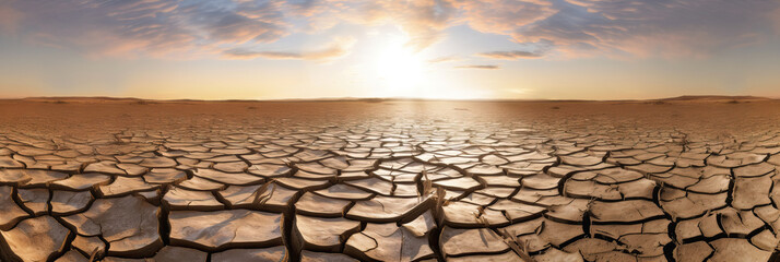 Dried barren terrain panorama, desertification concept, generative AI realistic illustration