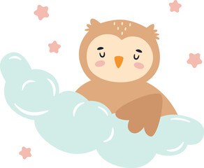 Obraz na płótnie Canvas Sleepy Owl On Cloud