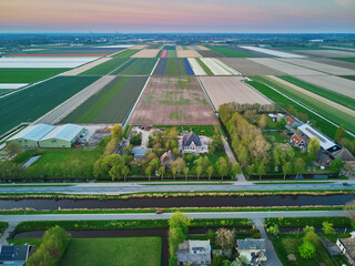 Aerial drone view of typical Dutch fields and polders - obrazy, fototapety, plakaty
