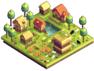 isometric view of a village illustration