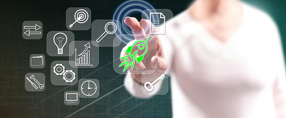 Woman touching a start up concept