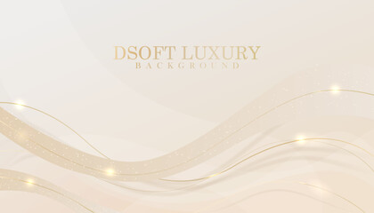 Elegant pastel light brown abstract background combined with golden line curve elements. Design element for wedding invitation, greeting card. Elegant realistic paper cut style 3d.