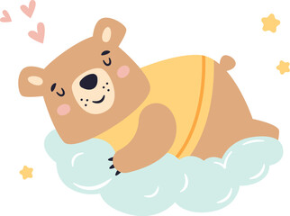 Sleepy Bear On Cloud