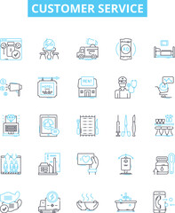 Customer service vector line icons set. Support, Assistance, Help, Care, Response, Feedback, Attendance illustration outline concept symbols and signs