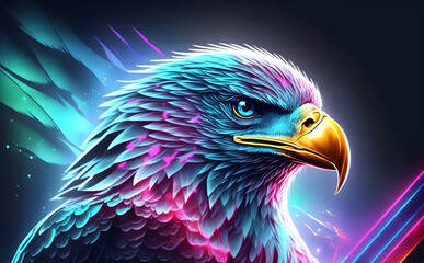 Colorful Eagle Illustration at blue background portrait. AI Generative
