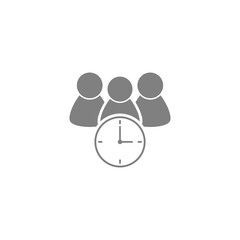 People waiting icon. Group of people with clock icon isolated on transparent background