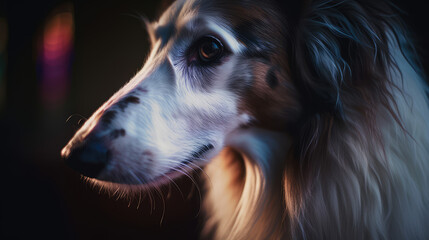 Macro photography side view of a Borzoi dog, created with Generative AI technology