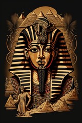 Egyptian pharaoh Tutankhamun. Poster artwork, tshirt design. Generative Ai