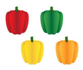 Red green and yellow bell peppers. Vector vegetables