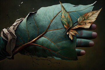 Leaf in the hand of a woman
