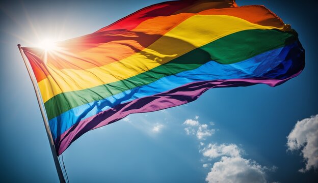 LGBT flag against blue sky, Generative ai