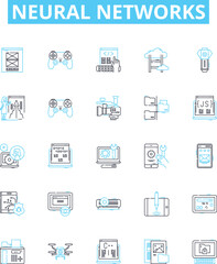 Fototapeta na wymiar Neural networks vector line icons set. Neurons, Networks, Learning, AI, Weights, Synapses, Deep illustration outline concept symbols and signs