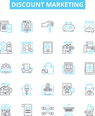 Discount marketing vector line icons set. Discount, Marketing, Sales, Deals, Coupons, Offers, Savings illustration outline concept symbols and signs