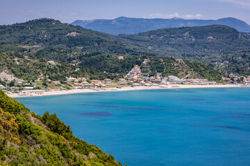 Naklejka na ściany i meble Agios Georgios village on Corfu Island, Greece - view from area of Porto Timoni beach
