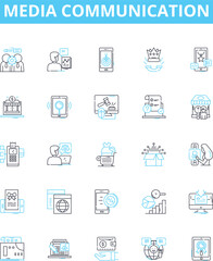Media communication vector line icons set. Media, Communication, Broadcasting, Journalism, Reportage, Production, Advertising illustration outline concept symbols and signs