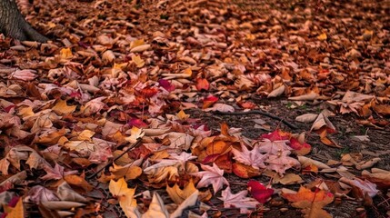 a lot of dry leaves covered on ground, idea for autumn and October fest theme,  Generative Ai