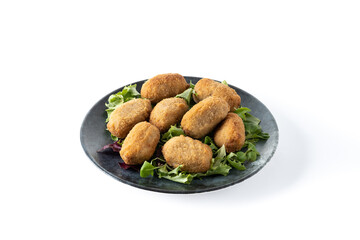 Traditional spanish fried croquettes isolated on white background.