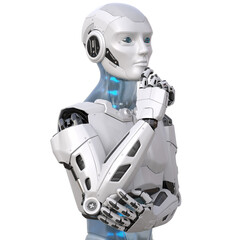 Human like a robot in a pensive posture - 583851563