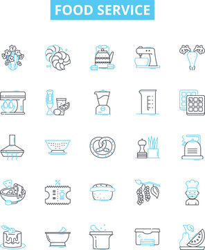 Food Service Vector Line Icons Set. Catering, Dining, Banqueting, Cuisine, Takeaway, Restaurant, Delivery Illustration Outline Concept Symbols And Signs