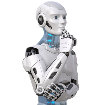 Human like a robot in a pensive posture