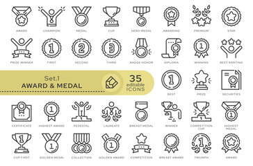 Set of conceptual icons. Vector icons in flat linear style for web sites, applications and other graphic resources. Set from the series - Award and Medal. Editable outline icon.	
