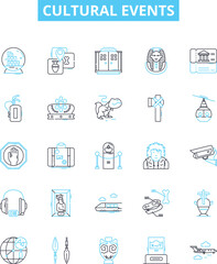 Cultural events vector line icons set. Festivals, Concerts, Parades, Rituals, Traditions, Ceremonies, Pageants illustration outline concept symbols and signs