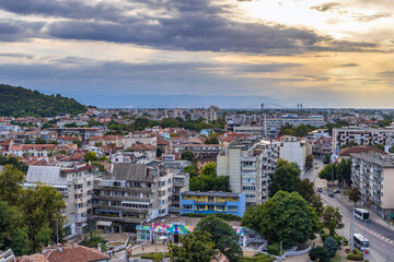 Fototapeta na wymiar Panorama of Plovdiv city, view from Nebet Tepe hill in Old Town, Bulgaria