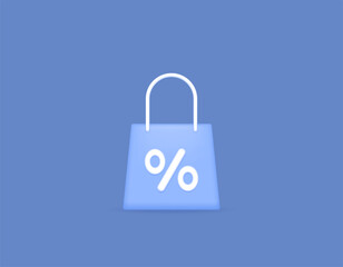 shopping discount. icon or symbol of shopping bag and percent. promos and offers. 3d and realistic design. vector elements