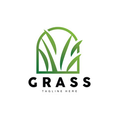 Green Grass Logo Design, Farm Landscape Illustration, Natural Scenery Vector