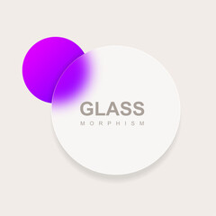 Neomorphism effect with round frosted glass and purple blurred circle on beige background