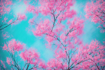 Obraz na płótnie Canvas Blooming cherry blossom tree, spring fever, abstract painting style, Generative AI