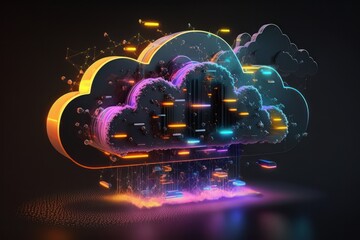 Fototapeta premium Glowing Cloud icon technology concept, exploded panel with cloud services and data protection. Generative ai