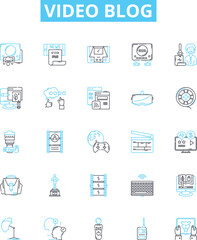 Video blog vector line icons set. Vlog, Video-blog, Videoblog, Blogging, Video-logging, Streaming, YouTube illustration outline concept symbols and signs