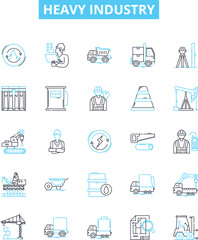 Heavy industry vector line icons set. manufacturing, smelting, mining, power, construction, engineering, steel illustration outline concept symbols and signs