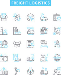Fototapeta na wymiar Freight logistics vector line icons set. freight, logistics, shipping, transportation, route, scheduling, delivery illustration outline concept symbols and signs