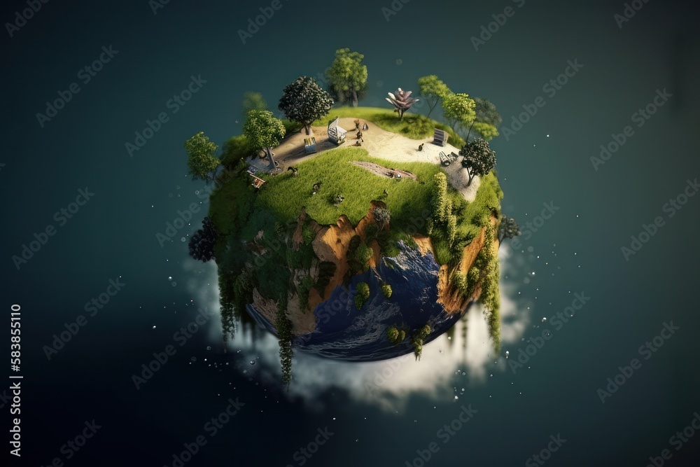 Poster concept of a green planet earth. generative ai