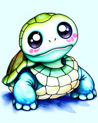 Fototapeta premium Cute baby turtle watercolor illustration made with generative AI