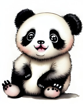 Cute baby Panda watercolor illustration made with generative AI