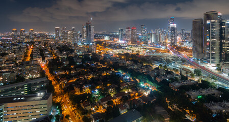 Fototapeta premium Tel Aviv-Yafo, Israel - September 23, 2020: Tel Aviv night dormitory district