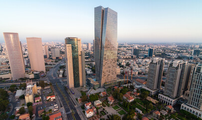 Fototapeta na wymiar Tel Aviv aerial panorama. Skyscrapers and dormitory quarters