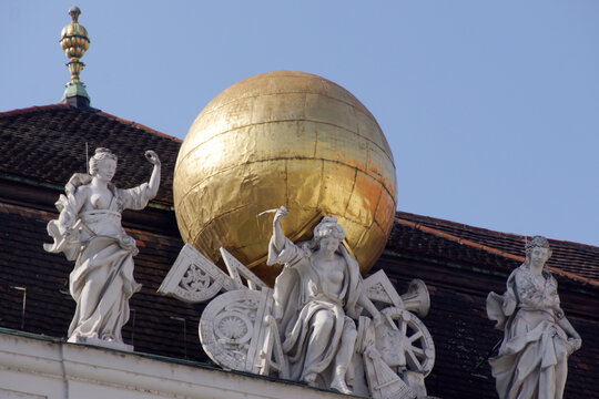 Vienna (Austria). Architectural detail on the facade of the Austrian National Library on Josefsplatz square in the historic city center of Vienna.