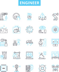 Engineer vector line icons set. Engineer, Technical, Mechanical, Structural, Electrical, Design, Civil illustration outline concept symbols and signs