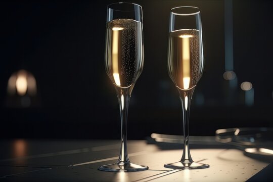 Champagne glasses on the background of the year. Generative ai