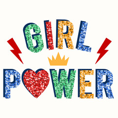 Girl power sequins slogan graphic for t-shirt,vector.