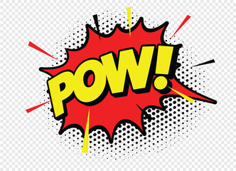Colour comic speech bubble POW space on transparent background. Ballon and explosion. Vector Illustration and graphic elements. - obrazy, fototapety, plakaty