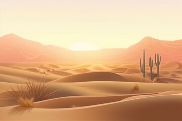 Fototapeta na wymiar Landscape with desert and cactus. Generative ai