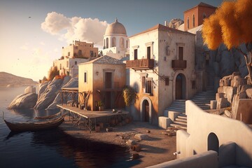 Minimal buildings background with traditional Greek style architecture. Generative AI