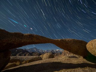 A naturally formed arch at night in the Alabama Hills National Scenic Area, Eastern Sierra Nevadas, California
