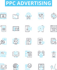 PPC advertising vector line icons set. Pay-per-click, Advertising, PPC, Campaign, Cost, Clicks, Targeting illustration outline concept symbols and signs